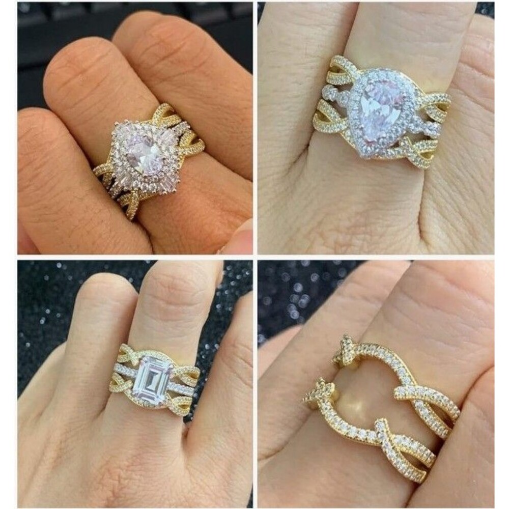 NEW! Gold Plated 925 Sterling Silver Wedding/Engagement Ring Enhancer, Size 8 - Picture 4 of 10